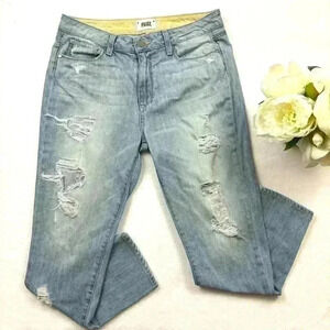 Paige Callie Crop Broke Distress Light Wash Boyfriend Midrise Ankle Jean Size 28